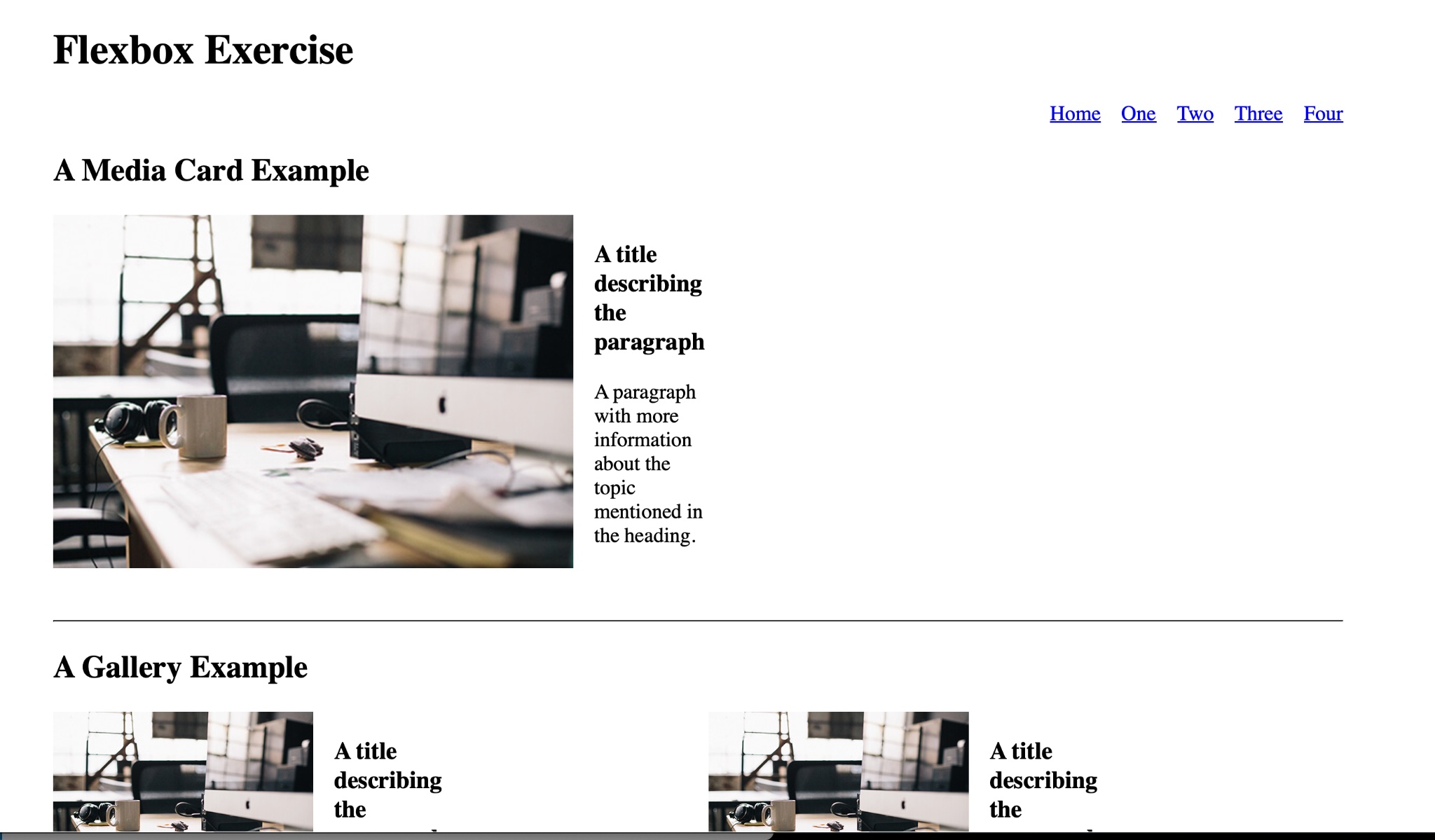 Flexbox media card and gallery layout example