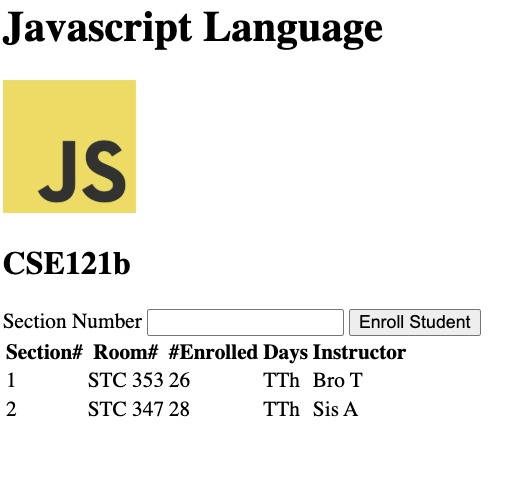 JavaScript language course sections table