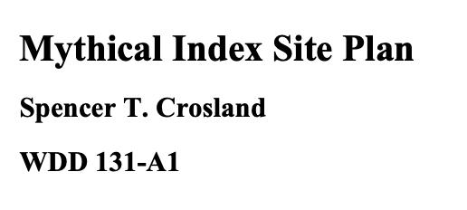 Mythical Index site plan document showing title