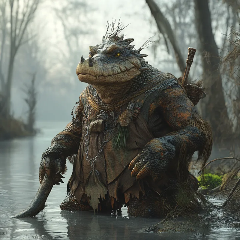 Swamp beast standing in shallow water