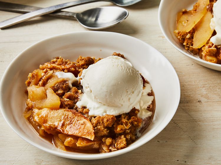 Apple crisp in a baking dish